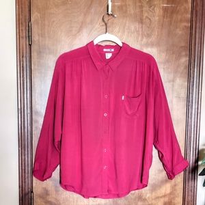Vintage Levi's Pinkish Red White Label Button Down 100% Rayon Shirt XL